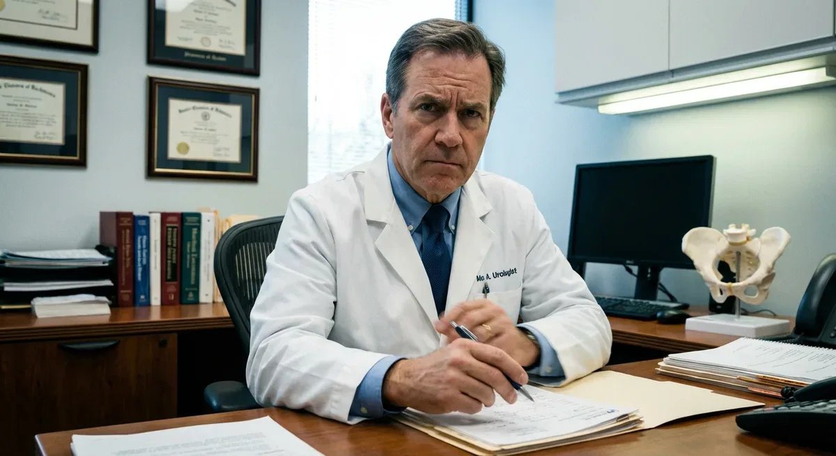 Urologist discussing prostate symptoms in a short presentation